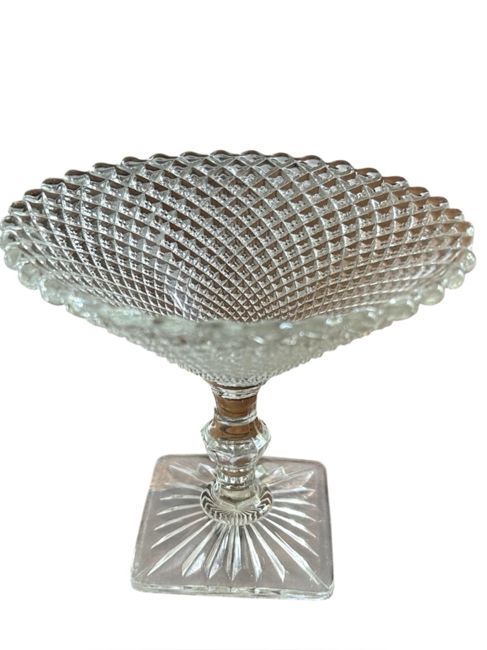 Vintage Anchor Hocking Miss America Clear Glass Pedestal Compote Dish Diamond